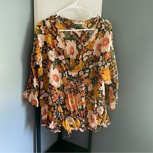 NATURAL LIFE Orange Brown Ruffled Blouse